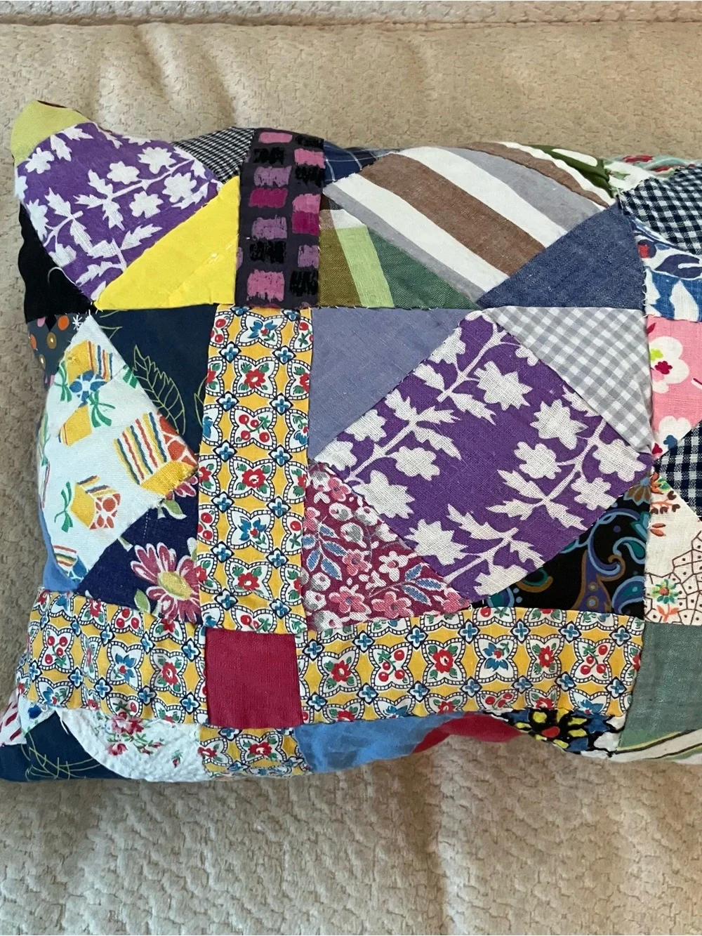 VTG Hand Pieced Scrap Crazy Patchwork Throw  Pillows Primitive Farmhouse Cottage